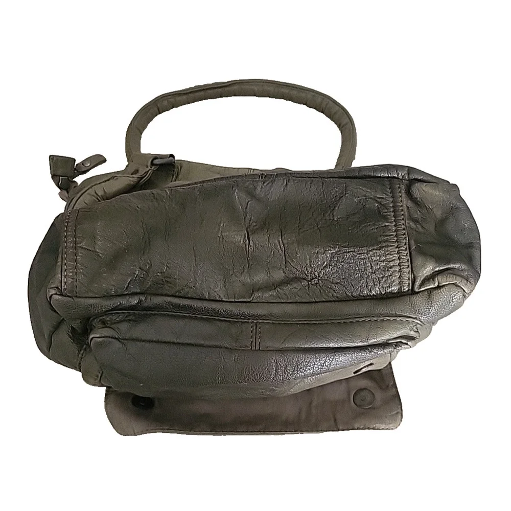 DENMARK DEPECHE ARMY GREEN DISTRESSED LEATHER LRG CROSSBODY SATCHEL SHOULDER BAG